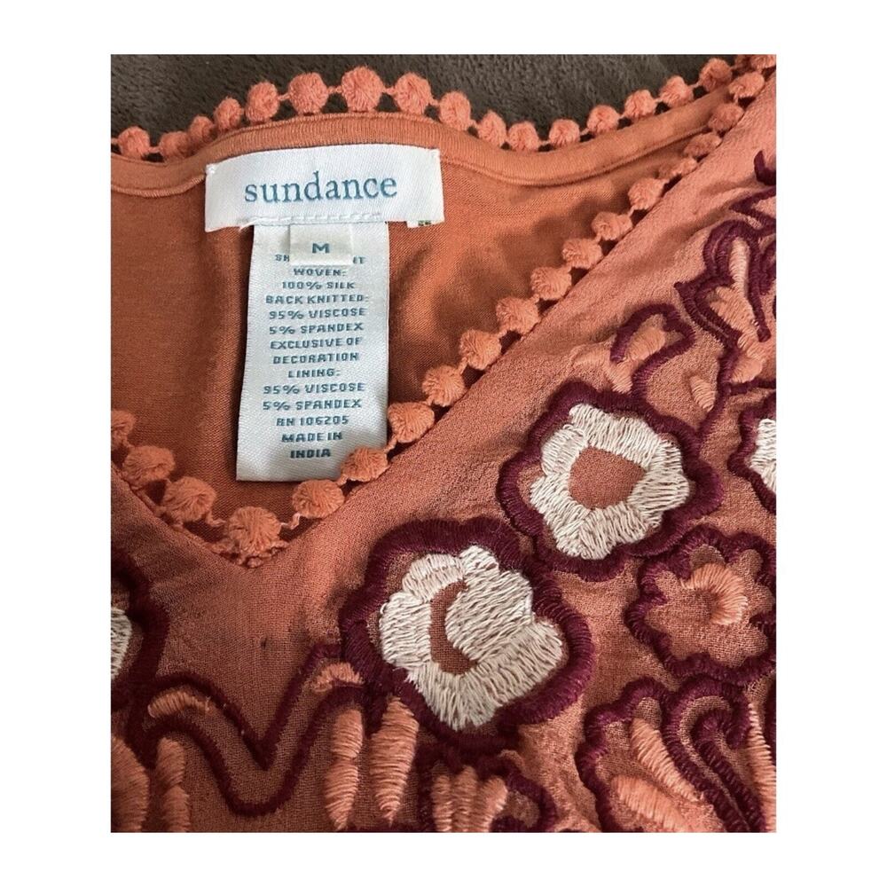Sundance Sz M Wms Silk Embroidered Orange SS Boho Festival Colorful Lined Top - Picture 6 of 8